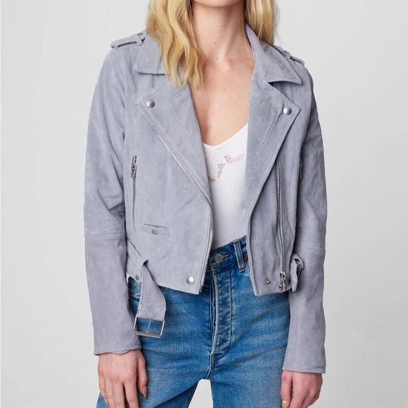 Blank NYC Cloud Gray Moto Suede Jacket, Size S - Picture 1 of 7